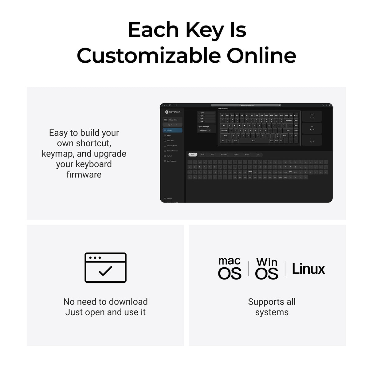 Keychron k3 max-h3w all-wood special edition rgb mechanisch toetsenbord (houtkleur, us lay-out (qwerty), milk pom brown, 75%, rgb leds, double-shot pbt, hot swap, 2.4ghz | bluetooth 5.1 | usb-c)