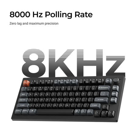 Keychron v1 ultra 8k wireless custom mechanical keyboard (zwart, us lay-out (qwerty), silk pom brown, 75%, rgb, hot swap, 2.4 ghz | bluetooth 5.3 | usb-c)
