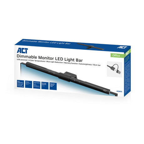 Act connectivity dimbare monitor led lichtbalk led bar (zwart, usb-voeding, 3000k-6500k)