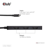 Club 3d usb-c naar triple hdmi mst hub 4k60hz adapter (zwart)