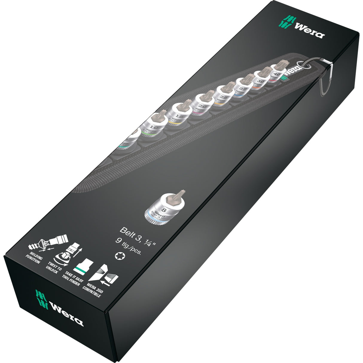 Wera riem a3 torx hf zyklop bitmoerenset met houderfunctie, 1 4 aandrijving dopsleutel (zwart zilver)