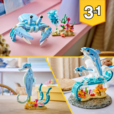 Lego ® creator 3in1 zeedieren: prachtige dolfijnen - bouw om tot een zeepaardje of krab - 31385