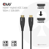 Club 3d hdmi hybrid aoc cable 8k60hz 4k120hz, 100 m kabel (zwart)