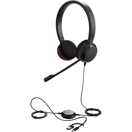 Jabra evolve 20, ms on-ear headset (zwart, usb-c, usb-a, stereo)