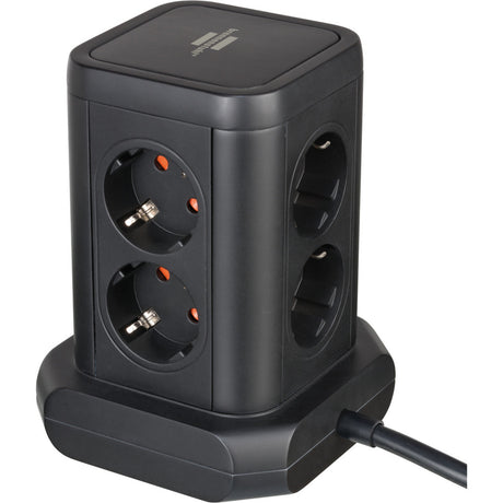 Brennenstuhl stekkerdoos toren met 8 stekkerdozen in 45° opstelling (zwart, 8x stekker, 1x usb-c, 2x usb-a, 2x usb a, 1x usb c power delivery)