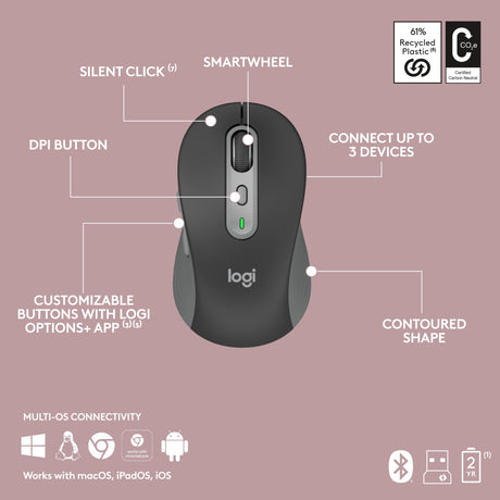 Logitech mk950 signature slim draadloze desktopset (grafiet, us-international lay-out (qwerty), 400 - 4000 dpi)