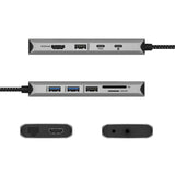 Icy box ib-dk4061-cpd dockingstation (antraciet, usb-a, usb-c, hdmi, kaartlezer, gigabit lan)