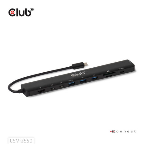 Club 3d 10-1 portable dock usb type-c 10gbps to hdmi 8k30hz pd3.1 max.140 watt dockingstation (zwart, hdmi, usb-c, lan)