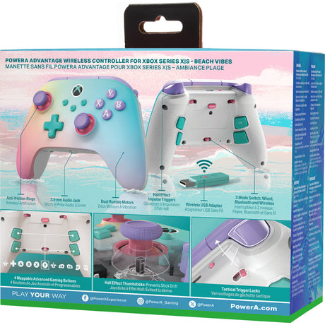 Powera advantage draadloze controller voor xbox series x|s - strandvibes (meerkleurig, xbox series x|s, xbox one, windows)