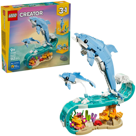 Lego ® creator 3in1 zeedieren: prachtige dolfijnen - bouw om tot een zeepaardje of krab - 31385