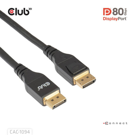 Club 3d displayport 2.1 vesa dp80 gecertificeerde kabel male-male (zwart, 2 meter, 8k 240hz, 10k 60hz, 80gbps)