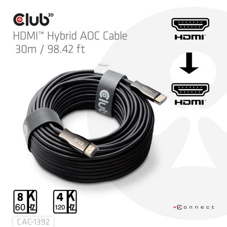 Club 3d hdmi hybride aoc kabel (zwart, 30 meter)
