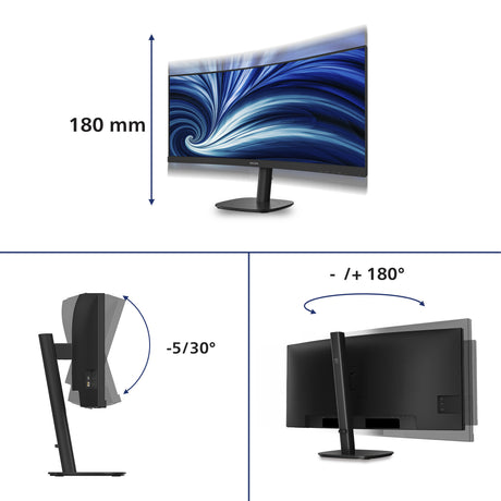 Philips 34b2n3500c 00 34 ultrawide monitor (zwart, hdmi, displayport, usb-c, audio, 120 hz)
