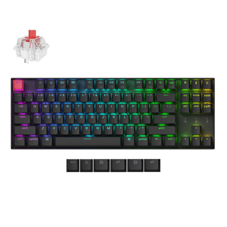 Keychron k8x-b1 rgb mechanisch toetsenbord (zwart, us lay-out (qwerty), super red, 80% (tkl), rgb, cherry double-shot pbt keycaps, bluetooth | usb-c)