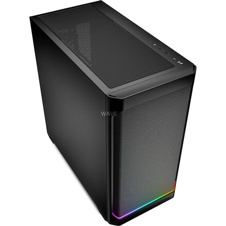 Sharkoon mk4 rgb strip mini tower behuizing (zwart | 2x usb-a | 1x usb-c | rgb)