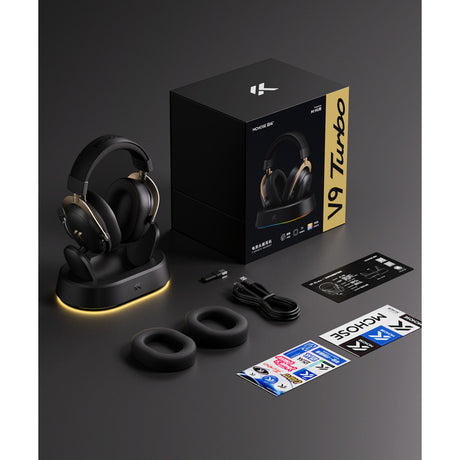 Mchose v9 turbo+ magnetic wireless over-ear gaming headset (hoogglans wit goud, nintendo switch, playstation 4, playstation 5, mobiel, pc, 2.4g bluetooth usb)