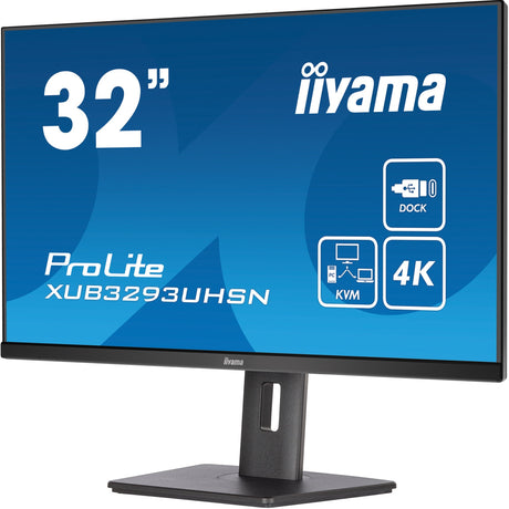 Iiyama prolite xub3293uhsn-b5 31.5 4k ultra hd monitor (zwart, 1x displayport, 1x hdmi, 1x usb-c, 2x usb-a, 1x rj-45)