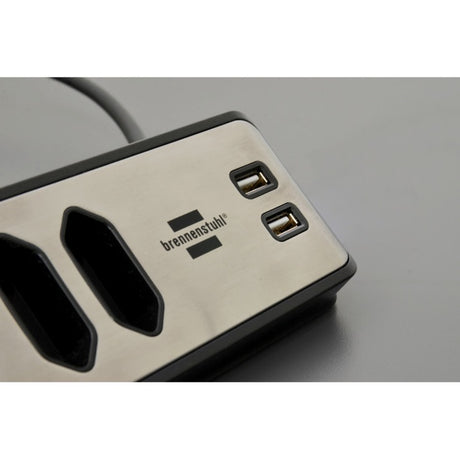Brennenstuhl ®estilo hoekaansluitdoosstrook met usb laadfunctie 4-weg 2x b eschermend contactdoos 2x euro zilver zwart