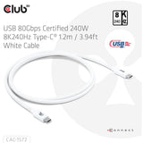 Club 3d gecertificeerde usb-c kabel (wit, 1,2 meter, 240 w)
