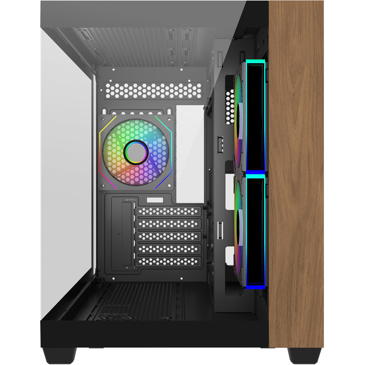 Cooler master elite 481 wood midi tower behuizing (zwart houtkleur | 2x usb-a | 1x usb-c | tempered glass)