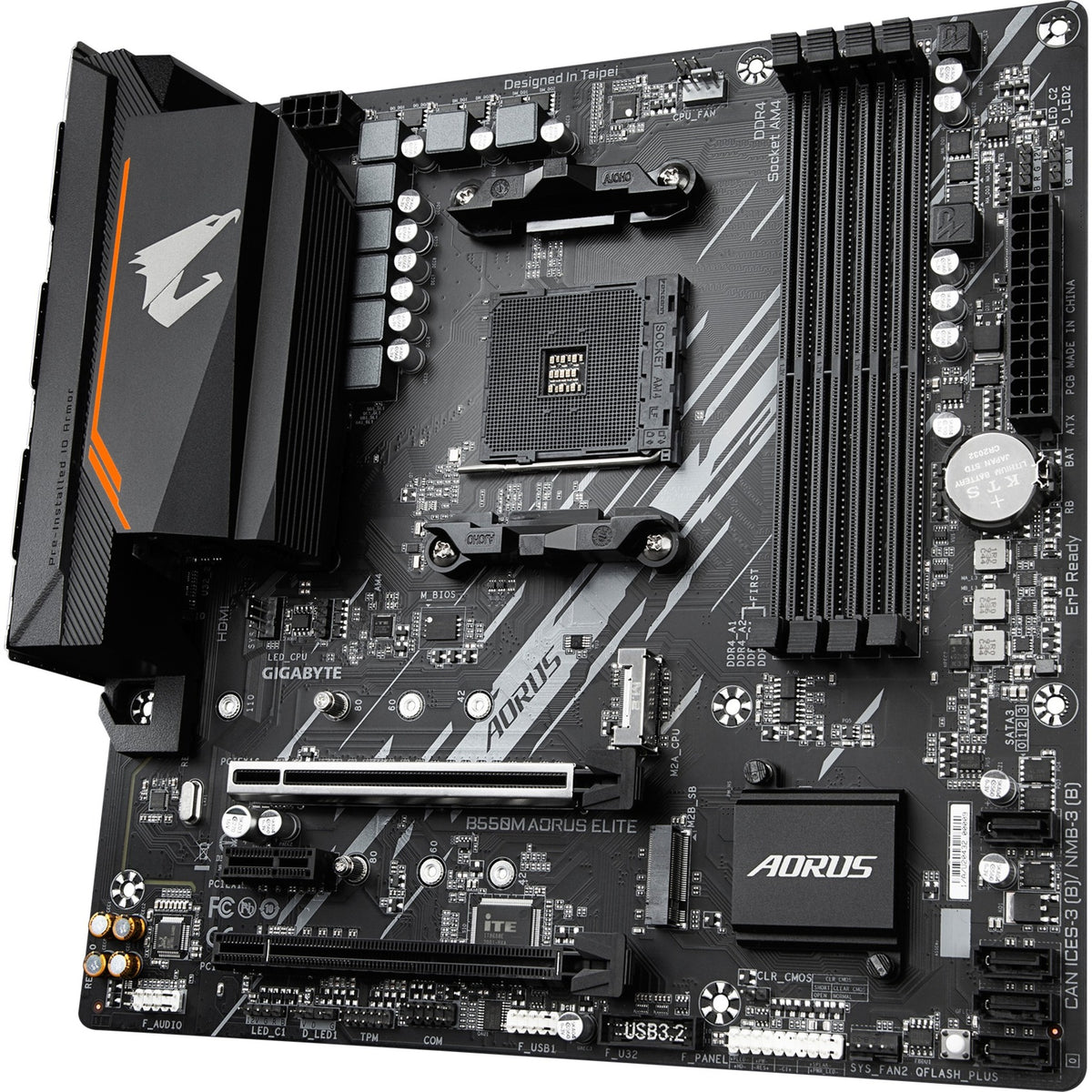 Gigabyte b550m aorus elite socket am4 moederbord (zwart grijs, raid, gb-lan, sound, µatx)