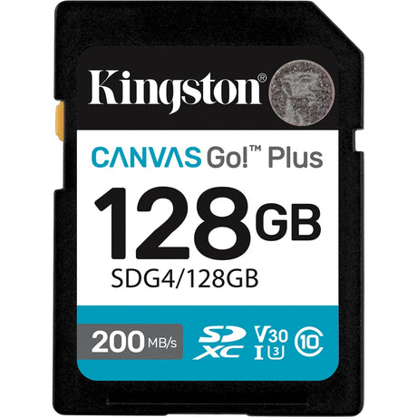Kingston canvas go! plus sdxc 128 gb geheugenkaart (zwart, class 10, uhs-i u3, v30)