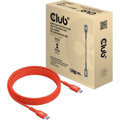 Club 3d gecertificeerd usb-c kabel (oranje, 2 meter, 240 w)