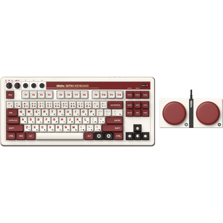 8bitdo retro mechanical keyboard fami edition (beige, us lay-out (qwerty), kailh box white, 80% (tkl), bluetooth low energy, wireless 2.4g, usb)