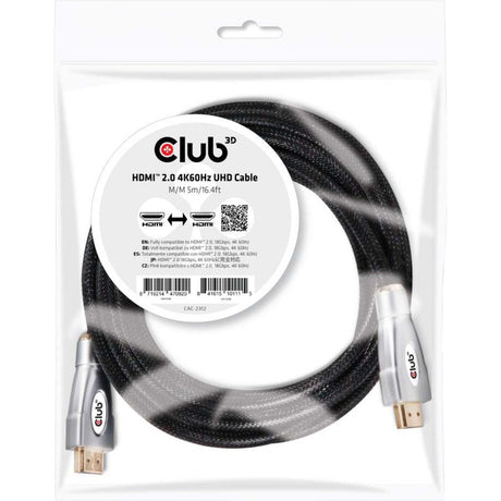 Club 3d hdmi 2.0 kabel (zwart zilver, 5 meter, 4k)