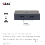 Club 3d usb-c bi-directional video + data + pd switch usb-switch (zwart)