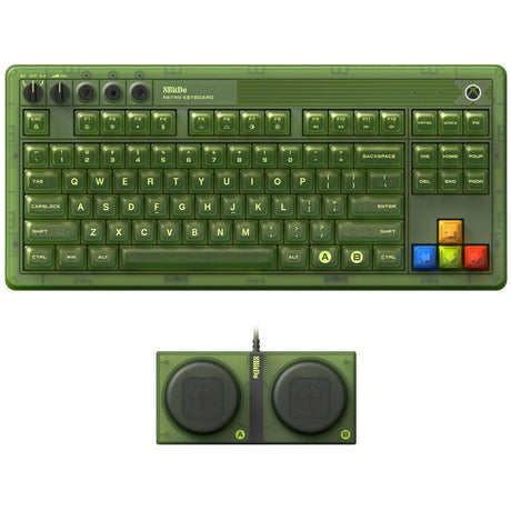 8bitdo retro 87 mechanical keyboard - xbox edition (groen, us lay-out (qwerty), kailh box jellyfish x, 80% (tkl), abs keycaps, bluetooth 5.0, wireless 2.4g, usb)
