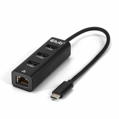 Club 3d usb‑c 3.2 gen 1 naar 3x usb‑a + ethernet dockingstation (zwart)