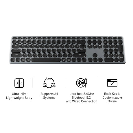Keychron b5 pro-k8 toetsenbord (wit, us lay-out (qwerty), scissor switches, 100%, abs keycaps, 2.4 ghz bluetooth usb)