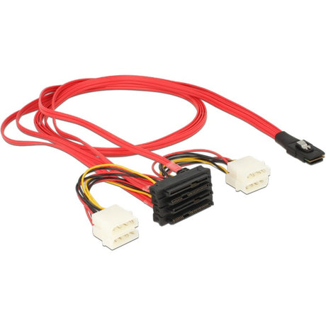 Delock mini sas sff-8087 > 4 x sas sff-8482 + power adapter (rood zwart, 1 meter)