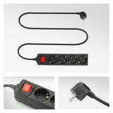 Act connectivity stekkerdoos met lichtgevende schakelaar, 4 sockets, 2 m, zwart stekkerdoos (zwart)
