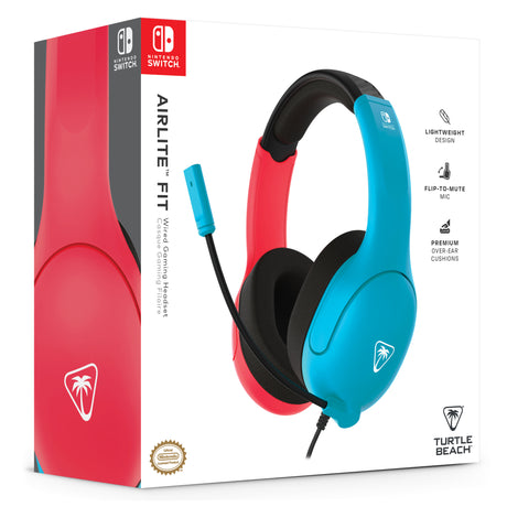 Turtle beach airlite fit gamingheadset met microfoon over-ear gaming headset (neonblauw neonrood, nintendo switch, nintendo switch lite, nintendo switch - oled-model)