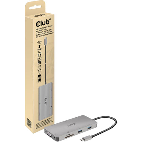 Club 3d usb gen 1 type-c 9-in-1 hub dockingstation (grijs)