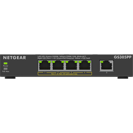 Netgear 5-port gigabit ethernet poe+ unmanaged switch (gs305pp) (zwart)