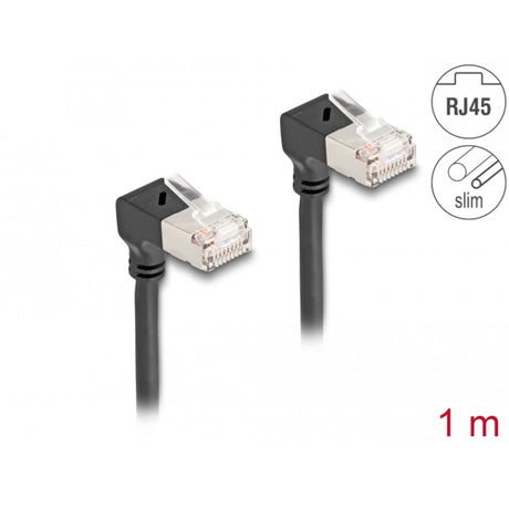 Delock rj45 network cable cat.6a s ftp slim 90° downwards downwards angled 1 m kabel (zwart)