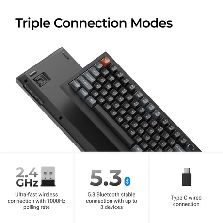 Keychron v6 ultra 8k wireless custom mechanical keyboard (zwart, us lay-out (qwerty), silk pom banana, 100%, rgb, hot swap, 2.4 ghz | bluetooth 5.3 | usb-c)