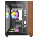 Antec cx800 wood argb midi tower behuizing (zwart houtkleur | 1x usb-a | 1x usb-c | tempered glass)
