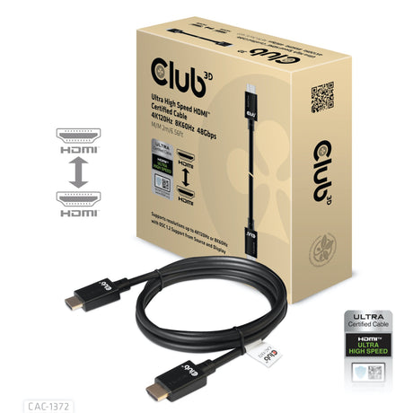 Club 3d gecertificeerde ultra high speed hdmi 2.1 kabel (zwart, 2 meter, 8k)