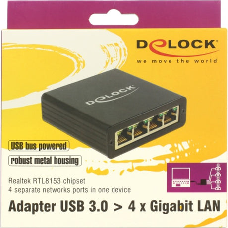 Delock usb-b 3.2 gen 1 naar 4x gigabit lan rj-45 adapter (zwart)