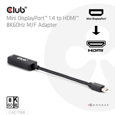 Club 3d mini displayport 1.4 naar hdmi 8k60hz m f adapter (zwart)