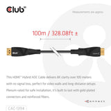 Club 3d hdmi hybrid aoc cable 8k60hz 4k120hz, 100 m kabel (zwart)