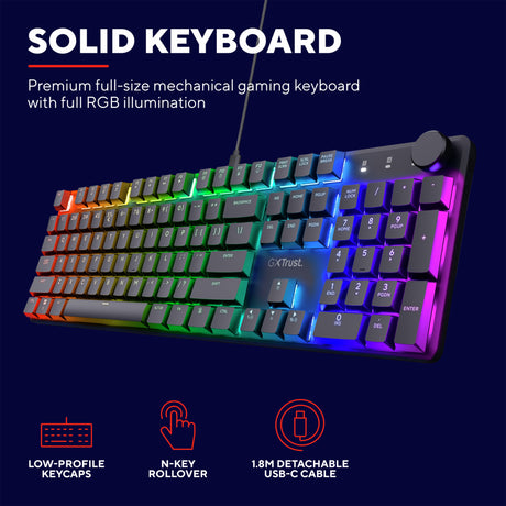 Trust gxt 866 torix mechanisch gaming toetsenbord (zwart, us lay-out (qwerty), huano red, 100%, rgb)
