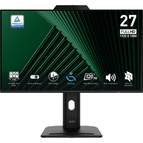 Msi pro mp272pmg 27 monitor (zwart, 1x displayport, 1x hdmi, 2x usb-a, 120 hz, webcam)