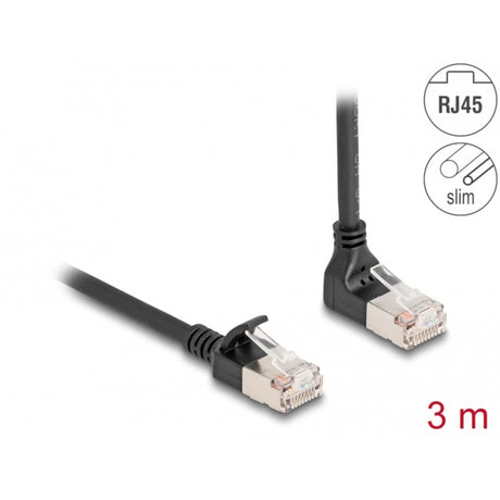 Delock rj45 network cable cat.6a s ftp slim 90° upwards angled straight 3 m kabel (zwart)