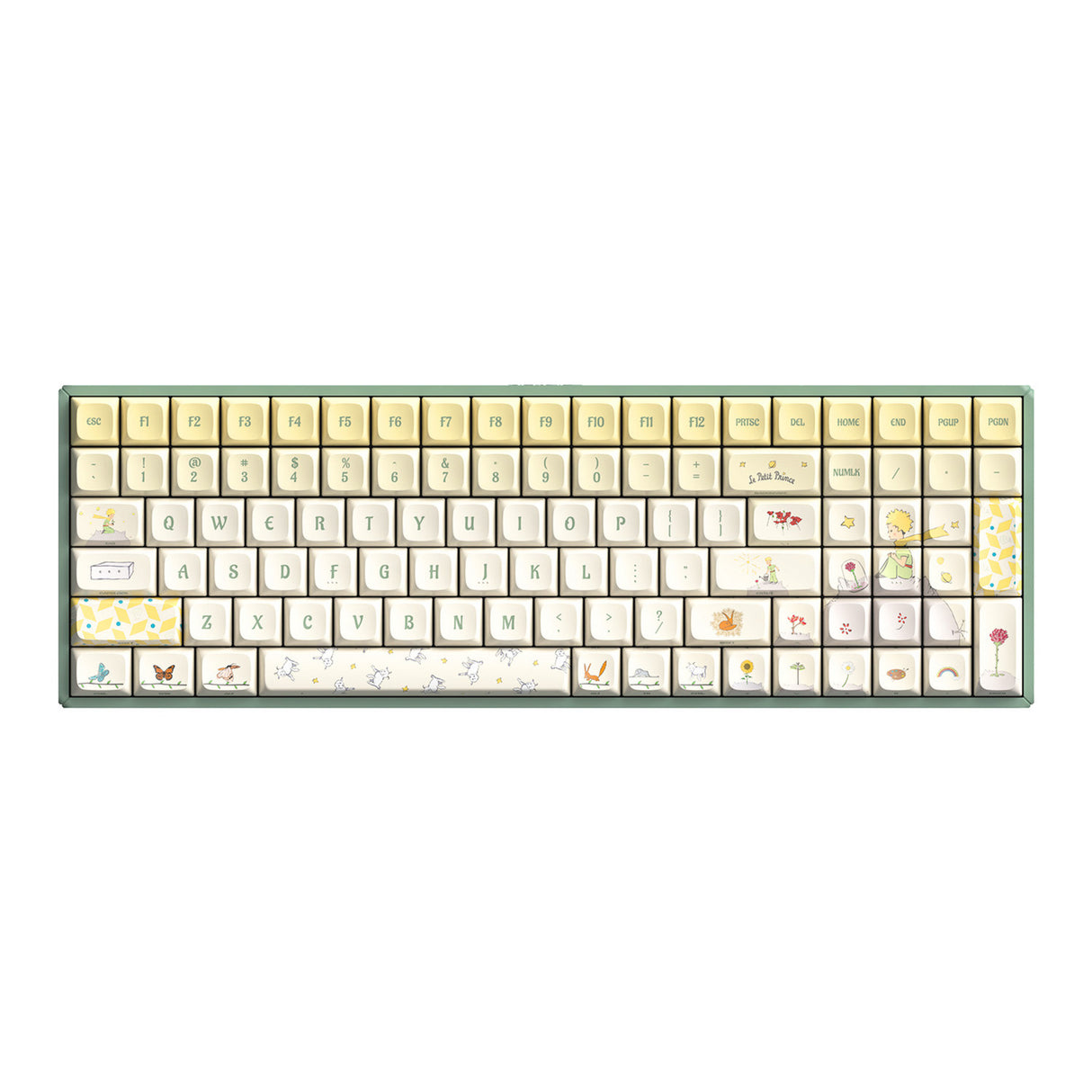 Iqunix f97 floral date rgb mechanisch gaming toetsenbord (groen, us lay-out (qwerty), iqunix little prince, 96%, rgb leds, hot-swappable, pbt, 2.4ghz | bluetooth 5.1 | usb-c)