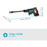 Gardena aquaclean 24 18 v p4a kant-en-klare set drukreiniger (grijs turquoise, 14800-20, accu inbegrepen)